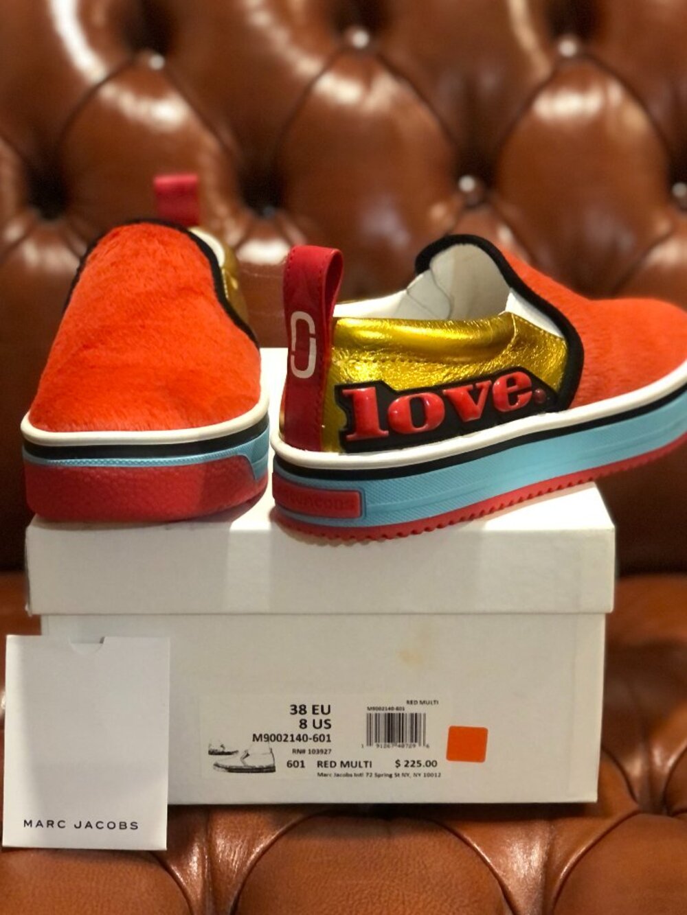 Marc Jacobs "Love" Mercer Red Calf-Hair Slip-On Platform Sneakers Size 8 / 38